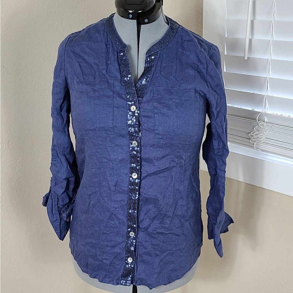 Vintage Chico's Top - Peasant Top Sequins Roll Tab